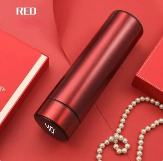 Red 500ml Stainless Steel Thermos Bottle with Digital Temperature Display