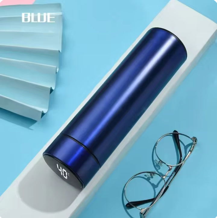 Blue 500ml Stainless Steel Thermos Bottle with Digital Temperature Display