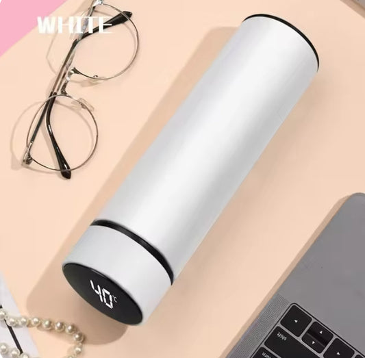 White 500ml Stainless Steel Thermos Bottle with Digital Temperature Display